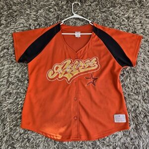 MLB Houston Astros Jersey Womens XXL Orange Button Up Campus Lifestyle Baseball